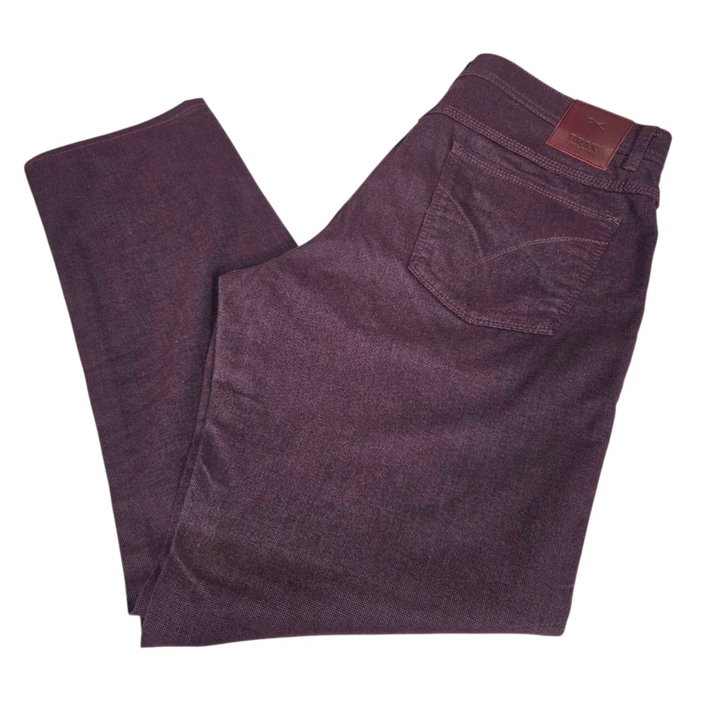 Brax Pants Cooper Fancy 35x31 Maroon‎ Regular Fit Stretch Jeans Purple Straight